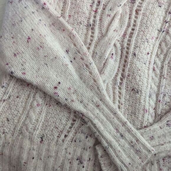 Rebecca Taylor Merino Wool Pink Confetti TWEED CABLEKnit XS Cream Sweater - Picture 6 of 10